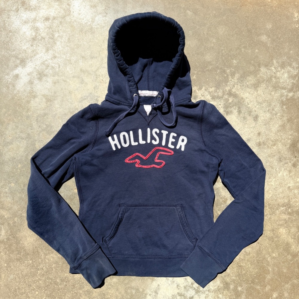 2000s Hollister Womens Navy Blue Logo Embroidered Hoodie Sweatshirt Large
